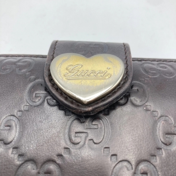 🤎🔹️GUCCI 🔹️ Leather long wallet Italy Guccissima heart Brown ✨️ - Picture 7 of 12